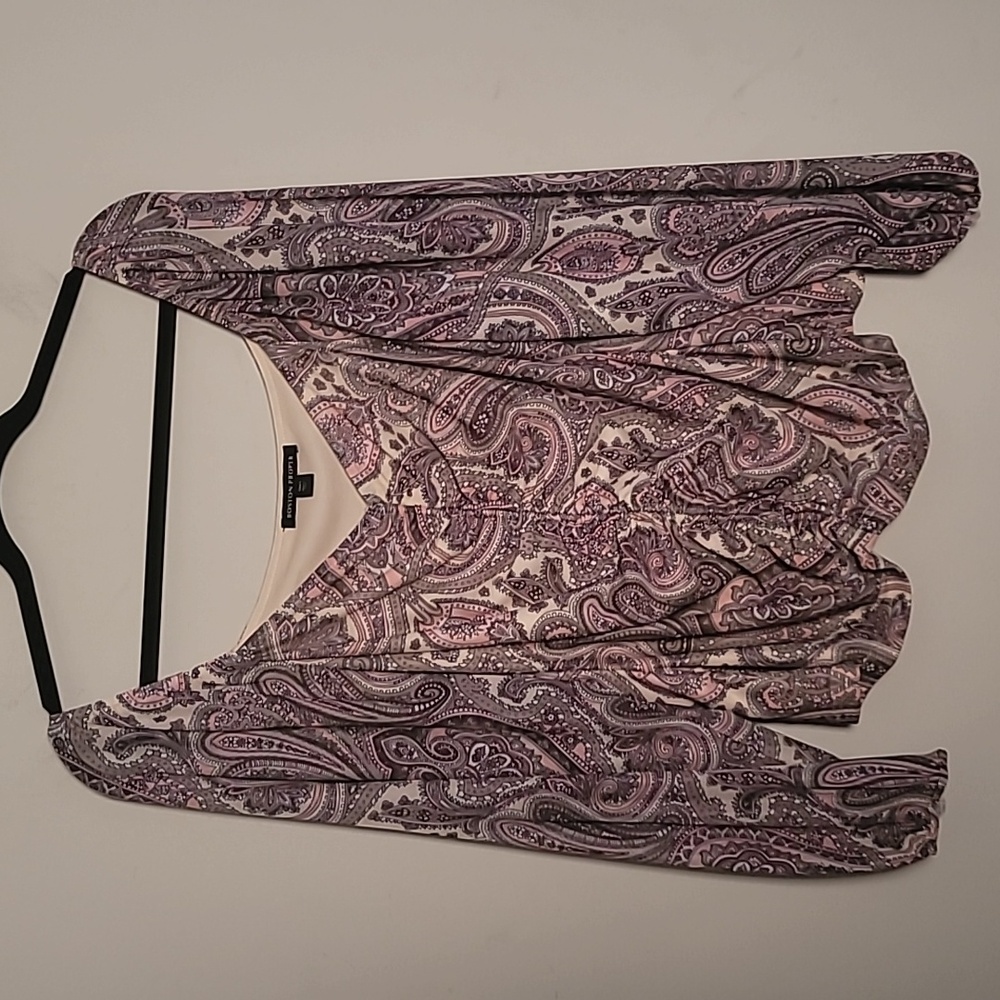 Boston Proper Paisley Ruched Top Sz L Romantic Feminine Boho